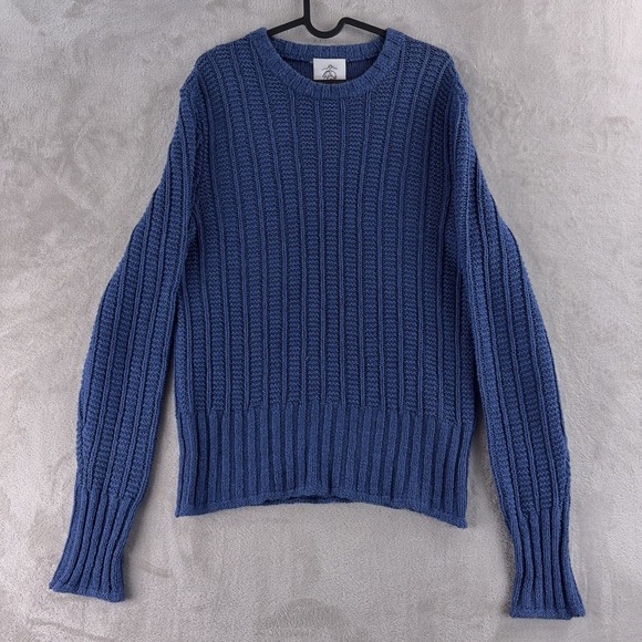 Brooks Brothers Black Fleece Sweater Mens Size BB3 Blue Cable Knit Crewneck - Picture 2 of 6